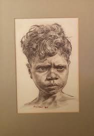 I was sent this image by Diane Penberthy, showing a black and white drawing  of an Australian indigenous boy. Len Cutten artist gave Ernie Penberthy  this drawing in 1945. Len and Ernie