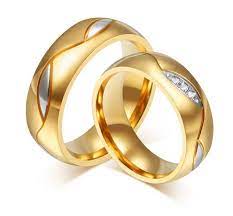 Elegant Titanium Steel Crystal Gold Plated Couple Finger Ring Women Men Rings For Men Jewelry Wedding Rings Cubic Zirconia Wedding Rings