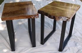Wood slab and tree round tables. Hand Made Live Edge Walnut End Tables With Steel Base By Witness Tree Studios Custommade Com