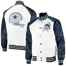 Dallas Cowboys Starter Clean Up Throwback Satin Varsity Raglan Full Snap Jacket White Navy Walmart Com Walmart Com