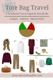 Racing green, burgundy, and eggplant can all be good. Tote Bag Travel Capsule Wardrobe In Camel Green And Burgundy The Vivienne Files