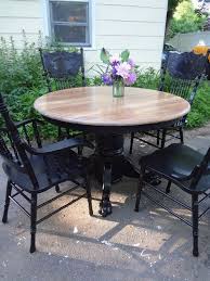 Refinished Oak Pedestal Table Heir And Space An Oak Pedestal Dining Set With A Modern Twist Painted Kitchen Tables Dining Decor Oak Dining Chairs