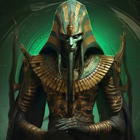 Osiris is the god of fertility, agriculture, the afterlife, the dead,  resurrection, life, and vegetation in ancient Egyptian religion. He was  classically depicted as a green-skinned deity with a phara