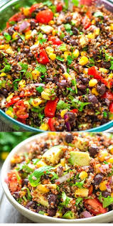 Black Bean Corn Tomato Salad Cilantro This Mexican Style Quinoa Salad Is Loaded With Black Beans Corn Tomatoes Avocados Red Onion And Cilantro In 2020 Mexican Quinoa Salad Healthy Recipes Quinoa Salad