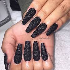 Coffin Acrylic Nails Black And Glitter Glitter Black Black Nails With Glitter Black Nail Designs Black Sparkle Nails