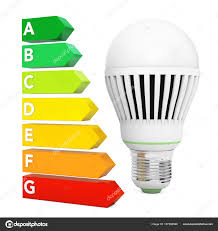 led bulb near energy efficiency rating chart 3d rendering