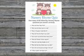 Printable nursery rhyme trivia quiz that will make you feel like a kid again. Love Hippo Nursery Rhyme Quiz Game Family Hippo Baby Shower Games 290
