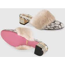 Gucci Snakeskin Slide With Mink Fur 1 260 Liked On Polyvore Featuring Shoes Gucci Shoes Pink Mid Heel Shoes Mirr Women Shoes Mid Heel Shoes Gucci Shoes