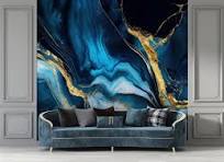 Dazzling Blue Gold Marble Wallpaper Mural, Unique Wall ...