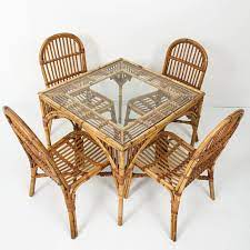 Novamobili adam & candy table + chair 05. Split Reed Card Table With Four Chairs At 1stdibs