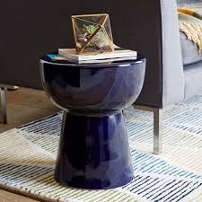 Remy Ceramic Side Table Navy Blue Side Table Unique Coffee Table Blue Side Table