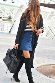 How To Wear Over The Knee Boots In Fall Fashion Skirts With Boots Tall Black Boots Outfit