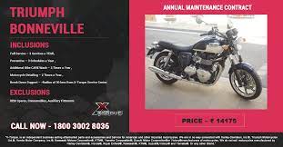 Annual Maintenance Contract For Triumph Bonneville Online At X Torque Buy Now Or Call 1800 3002 8036 Today Motorcycle Ser Bonneville Contract Maintenance
