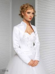 Full Long Sleeve Satin Wedding Jacket Bridal Bolero Jacket E915 Vestidos Vestido De Noiva Vestido Com Casaco