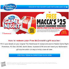 Mcdonalds i'm lovin' you valentines card, relationship greeting card, anniversary card, boyfriend girlfriend gift, fast food card. Spend 25 Or More On Hasbro Board Games And Get A 25 Mcdonald S Sharebox Voucher The Warehouse Choicecheapies