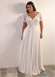 Magbridal Alluring Tulle Chiffon Jewel Neckline A Line Plus Size Wedding Plus Size Wedding Dresses With Sleeves Informal Wedding Dresses Plus Wedding Dresses