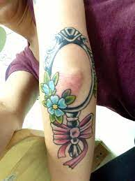 Elbow Tattoo Of A Mirror Hairdresser Tattoos Elbow Tattoos Mirror Tattoos Inner Elbow Tattoos