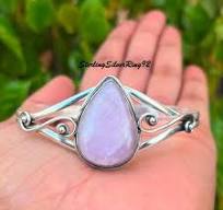 Handcrafted Kunzite Bangle: 925 Sterling Silver Adjustable Bracelet