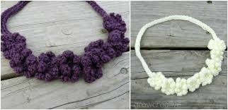 In this crochet video tutorial you will see a great way to crochet flowers joining them together with a cord made of chain stitches and double crochet stitches. Elise Engh Studios Crochet Flower Necklace Tutorial