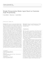 Check spelling or type a new query. Pdf Freight Transportation Broker Agent Based On Constraint Logic Programming