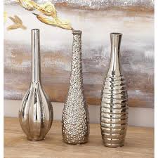 Litton Lane Ceramic Bottle Shaped Decorative Vases In Silver Set Of 3 69681 The Home Depot Vases Decor Ceramic Bottle Ceramic Vase