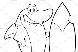 Black And White Shark Design Black And White Shark With Surfboard White Sharks Shark Black And White
