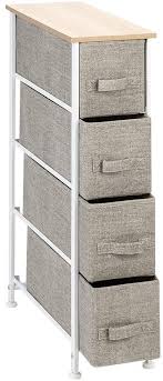 Create storage in your bedroom with night stands from conway furniture. Amazon Com Simply Me Nightstand Vertical Narrow Dresser Storage Tower With 4 Drawers Steel Frame Wood Top Bedside Furniture Bedroom End Table Storage Tower Easy Pull Fabric Bins Linen Natural Kitchen Dining
