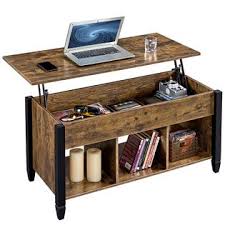 2 storage compartments beneath top. Yaheetech Wooden Lift Top Coffee Table With Hidden Compartment Rustic Style Living Room Coffee Accent Table