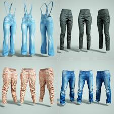 Trousers Collection Jeans Salopet 3d Model 3d Model Character Model Flower Pants