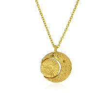 Mismatch sun and moon pendants hang from individual delicate singapore chains, perfect for layering together and with other necklaces. Crescent Moon Sun Moon Necklace Gold Momocreatura