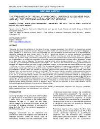28, from worcester, ma initially diagnosed: Pdf The Validation Of The Malay Preschool Language Assessment Tool Mplat The Screening And Diagnostic Versions Rogayah A Razak And Charles Madison Academia Edu