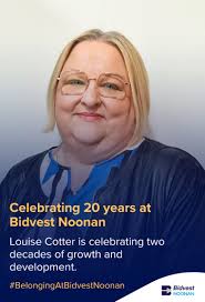 ✨ Louise Cotter recently celebrated a remarkable 20-year milestone at  Bidvest Noonan, symbolising not just personal dedication and commitment but  also the supportive and collaborative culture that we share at Bidvest  Noonan.