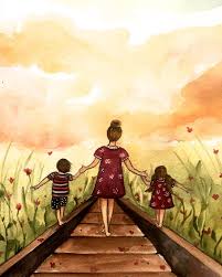 Gift For Mom Wall Art Decor Love Artwork Gift For Daughter Mother With Son And Daughter On The Tracks In 2020 Art Mom Art Mothers Day Drawings