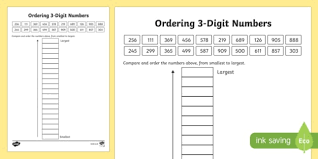 ordering 3 digit numbers teacher made worksheet