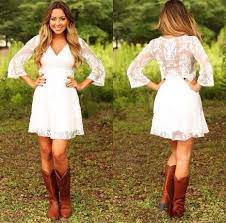 Discount 2018 Modest Short Lace Cowgirls Country Wedding Dresses 3 4 Long Sleeves Mini Bridal Gowns Reception Dress Aline Wedding Dresses Anthropologie Wedding Short Lace Wedding Dress Country Dresses Reception Dress