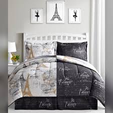 Enjoy free shipping & browse our great selection of bedding, kids bedding, daybed ensembles and more! Paris Eiffel Tower Black White Gold Reversible Twin Comforter Set 6 Piece Bed In A Bag Walmart Com Walmart Com