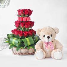 Friend expecting a baby arrival? Flowers With Teddy Bears Send Teddy With Flowers Online Delivery
