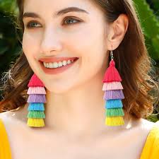 Trendy Rainbow Earrings Women Men Ethnic Style Ear Pendant Fashion Drop  Tassel Earrings Dangle Earrings for Boy Rose Color