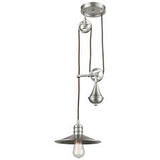 69073 1 Elk Lighting Spindle Wheel 1 Light Adjustable Pendant In Satin Nickel With Matching Shade