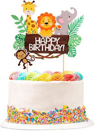 Buy Jungle Animals Happy Birthday Cake Toppers Wild Forest Theme Lion Elephant Monkey Cake Picks Baby Shower Birthday Party Decorations 1 Pcs Online In Turkey B087x75rbm