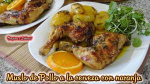 Retira la piel de los muslos de pollo para que quede un plato menos graso, pero si quieres, puedes cocinar el pollo con piel. Muslos De Pollo A La Cerveza Con Naranja Un Manjar Facil De Preparar Youtube