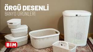 Hava alma özelliğine sahip hasır malzeme kullanılan modellerin iç kısımları bez. Bim Orgu Desenli Banyo Urunleri Youtube