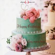 Flower cake for birthday, name edit on cake photo for wishes, best online website to write name on cake, generate custom name cake, download and share on whatsapp name birthday wishes with sunflower birthday cake. Name Edit Birthday Wishes Cake With Name Enamewishes