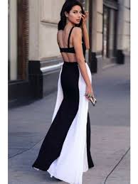 Black White Two Tone Straps Open Back Party Dress Chic296114 Withchic Fashion Black And White Long Dresses Maxi Dress Party
