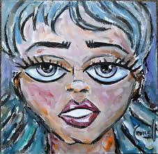 BILLIE E new original oil painting art BIG EYES 8x8 wood panel signed  Crowell