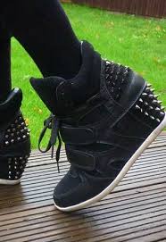 Black And Silver High Top Sneakers Silver And Hematite Cone Spikes For Shoes Jpg Velcro Shoes Cute Shoes Wedge Sneakers