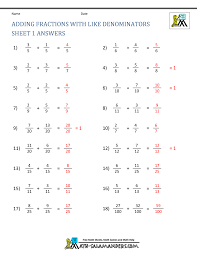 adding fractions worksheets