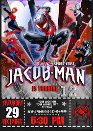 Spider Man Into The Spider Verse Birthday Invitation Spiderman Birthday Invitations Spiderman Invitation Spiderman Theme Party