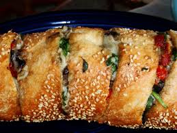 Garlic Stuffed Bread Appetizer 1 Crusty Baguette 2 Cups Fresh Spinach 1 2 Pound Mushrooms Sliced 1 4 Cup Sun Dried Tomat Cooking Recipes Recipes Food