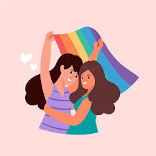 Free Vector | Cute lesbian couple with lgbt flag